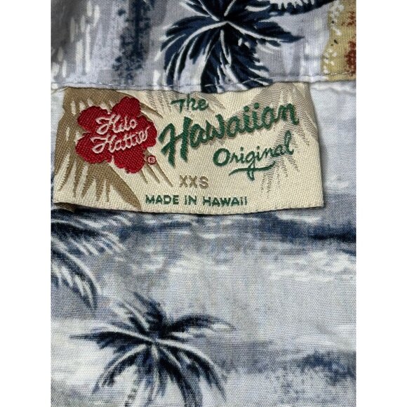 Hilo Hattie Boys Hawaiian Shirt XXS 4/5 Cotton Hawaii Outrigger Canoe Palm Tree - Picture 2 of 7